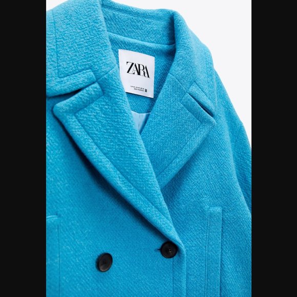 ZARA WOMEN NEW OVERSIZED DOUBLE-BREASTED COAT WOOL BLEND TURQUOISE SIZE M 2… - Picture 4 of 10